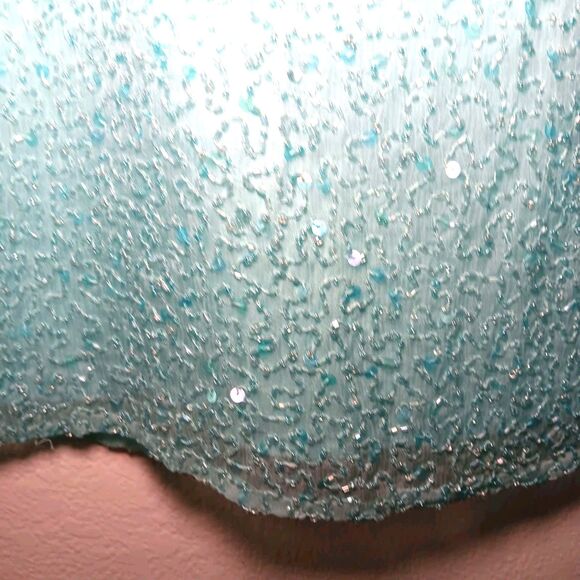 Vintage Lawrence Kazer Teal Aqua Beaded Silk Midi Skirt Sz S 80s 90s Eveningwear - Picture 10 of 16